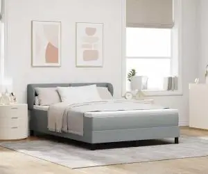 vidaXL Pat box spring cu saltea, gri deschis, 140x200 cm, textil