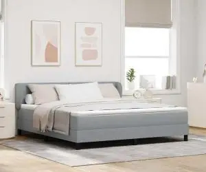Pat Box Spring vidaXL cu Saltea Gri deschis 180x200 cm Textil