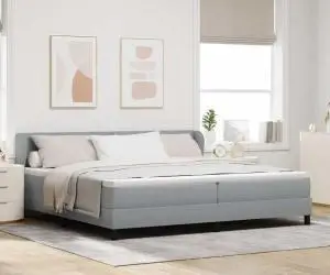 vidaXL Pat box spring cu saltea, gri deschis, 200x200 cm, textil