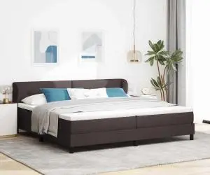 vidaXL Pat box spring cu saltea, maro închis, 200x200 cm, textil