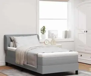 vidaXL Pat box spring cu saltea, gri deschis, 90x190 cm, textil