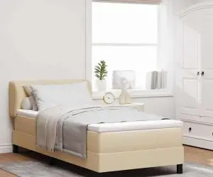 vidaXL Pat box spring cu saltea, crem, 100x200 cm, textil