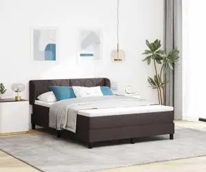 vidaXL Pat box spring cu saltea, maro închis, 140x200 cm, textil