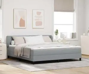 vidaXL Pat box spring cu saltea, gri deschis, 180x200 cm, textil