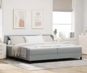 vidaXL Pat box spring cu saltea, gri deschis, 200x200 cm, textil