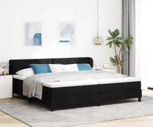 vidaXL Pat box spring cu saltea, negru, 200x200 cm, textil