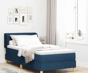 vidaXL Pat box spring cu saltea, albastru, 80x200 cm, textil