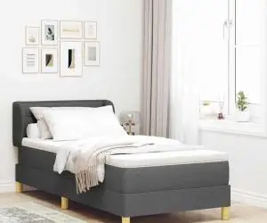 vidaXL Pat box spring cu saltea, gri închis, 90x190 cm, textil