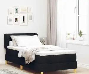 vidaXL Pat box spring cu saltea, negru, 90x190 cm, textil