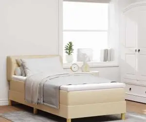 vidaXL Pat box spring cu saltea, crem, 90x190 cm, textil