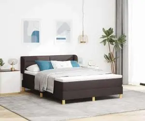 vidaXL Pat box spring cu saltea, maro închis, 140x200 cm, textil
