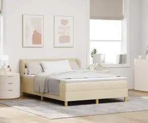 vidaXL Pat cu arcuri box și saltea Crem 140x200 cm Textil