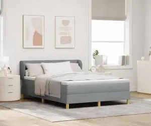 vidaXL Pat box spring cu saltea, gri deschis, 160x200 cm, textil