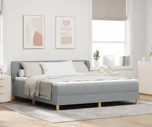 Pat box spring cu saltea, gri deschis, 180x200 cm, textil