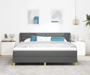 Pat box spring cu saltea, gri închis, 180x200 cm, textil