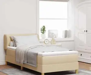 vidaXL Pat box spring cu saltea, crem, 90x200 cm, textil