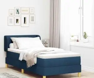 vidaXL Pat box spring cu saltea, albastru, 90x200 cm, textil