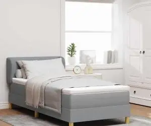 vidaXL Pat box spring cu saltea, gri deschis, 100x200 cm, textil