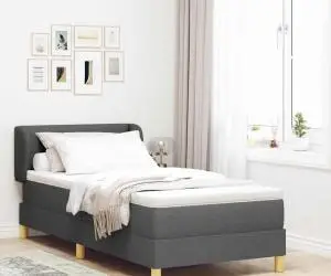 vidaXL Pat box spring cu saltea, gri închis, 100x200 cm, textil