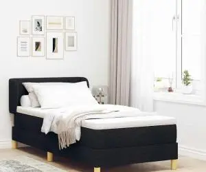 vidaXL Pat box spring cu saltea, negru, 100x200 cm, textil