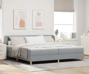 vidaXL Pat box spring cu saltea, gri deschis, 200x200 cm, textil