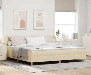 vidaXL Pat box spring cu saltea, crem, 200x200 cm, textil