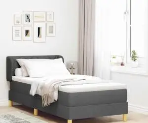 Pat box spring cu saltea, gri închis, 90x190 cm, textil