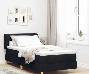 vidaXL Pat box spring cu saltea, negru, 90x200 cm, textil