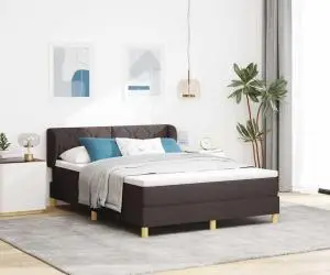 vidaXL Pat box spring cu saltea, maro închis, 140x200 cm, textil