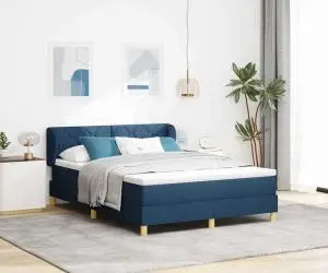 vidaXL Pat box spring cu saltea, albastru, 160x200 cm, textil