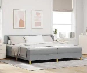 vidaXL Pat box spring cu saltea, gri deschis, 200x200 cm, textil