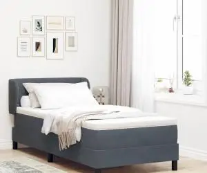 vidaXL Pat box spring cu saltea, gri închis, 90x190 cm, catifea