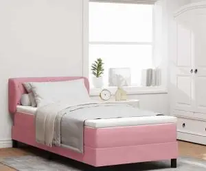 vidaXL Pat box spring cu saltea, roz, 90x190 cm, catifea