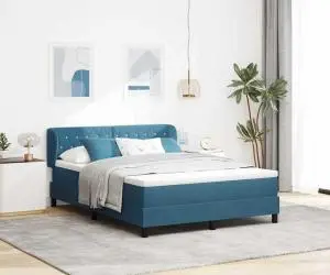 vidaXL Pat Box Spring cu saltea Albastru Întunecat 140x200 cm Catifea