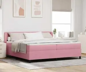 Pat cu arcuri vidaXL cu saltea Roz 200x200 cm Catifea