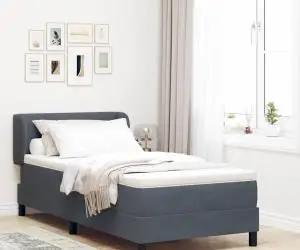 vidaXL Pat box spring cu saltea, gri închis, 90x190 cm, catifea