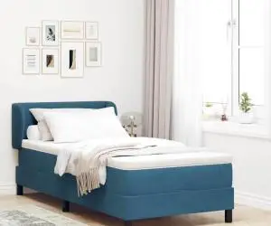 vidaXL Pat box spring cu saltea, albastru închis, 90x200 cm, catifea