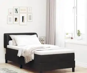vidaXL Pat box spring cu saltea, negru, 100x200 cm, catifea