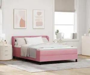 vidaXL Pat cu arcuri cu saltea Roz 140x190 cm Catifea