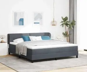 vidaXL Pat box spring cu saltea, gri închis, 180x200 cm, catifea