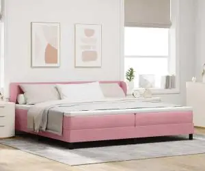 vidaXL Pat cu saltea roz 200x200 cm Catifea