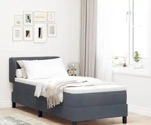 vidaXL Pat box spring cu saltea, gri închis, 80x200 cm, catifea