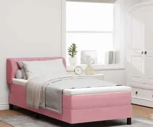 vidaXL Pat box spring cu saltea, roz, 90x190 cm, catifea