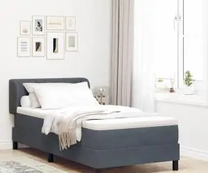 vidaXL Pat box spring cu saltea, gri închis, 100x200 cm, catifea