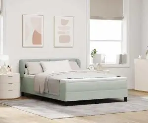 Pat cu saltea vidaXL Light Grey 160x200 cm Catifea