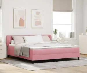 Pat cu saltea vidaXL cu tablie roz 180x200 cm din catifea