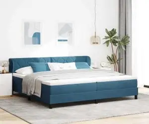 Pat cu saltea vidaXL cu capă de pat albastru închis 200x200 cm din catifea