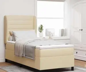 vidaXL Pat cu arcuri și saltea Crem 80x200 cm din țesătură