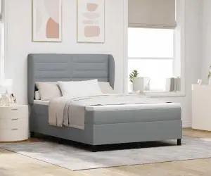 vidaXL Pat cu saltea Gri deschis 140x190 cm, Țesătură