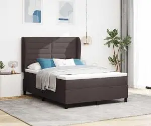 vidaXL Pat cu saltea în cutie Maro închis 140x190 cm, din țesătură